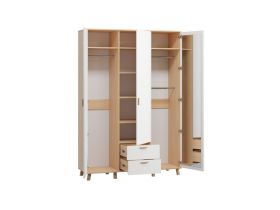 Распашной шкаф Пронто 3-150x220 Береза/Белый с зеркалом