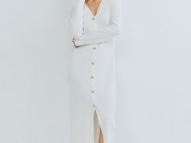 Вязаное облегающее платье, Бежевый