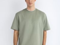 Футболка из плотного хлопка с контрастными деталями, Зеленый