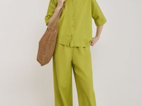 Широкие брюки со льном, Зеленый