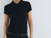 Поло в рубчик с коротким рукавом, Черный