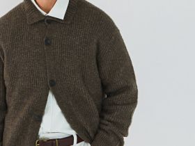 Кардиган с содержанием шерсти, Коричневый