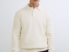 Текстурное вязаное поло, Белый