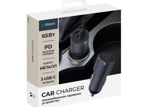 Автомобильное зарядное устройство Deppa (11221) Car Charger 3хType-C/65W (серый)