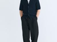 Кардиган из текстурной ткани с коротким рукавом, Синий