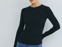 Лонгслив в рубчик, Черный