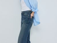 Прямые джинсы средней посадки с отворотами, Синий