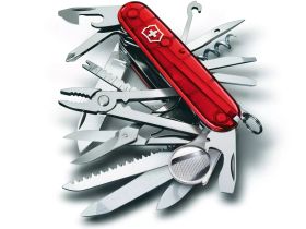 Нож перочинный Victorinox SWISS CHAMP 91мм полупрозрачный красный