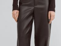 Прямые брюки из искусственной кожи, Коричневый