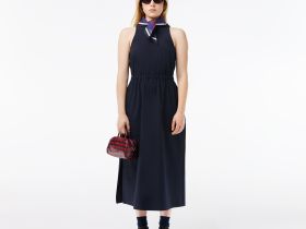 Женское платье-миди Lacoste с вырезом и эластичным поясом