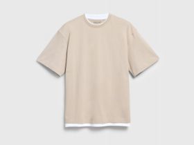 Футболка из плотного хлопка с контрастными деталями, Бежевый