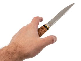 Кованый нож Финский-2, сталь Х12МФ, карельская берёза