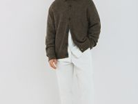 Кардиган с содержанием шерсти, Коричневый