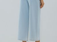 Широкие укороченные джинсы с ремнём, Голубой