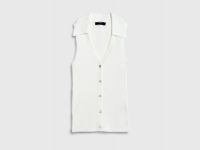 Трикотажный жилет в рубчик с воротником, Белый