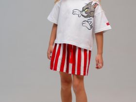 Комплект трикотажный для девочек: фуфайка (футболка), шорты