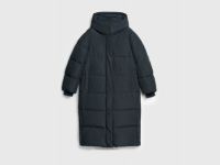 Длинный стёганый пуховик с капюшоном, Черный