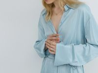 Блузка из сатина с поясом, Зеленый