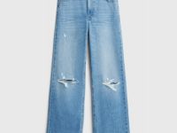 Широкие джинсы с разрезами на коленях, Голубой