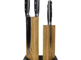 Подставка для 4 ножей магнитная Woodinhome The Twins KS040SON-ST, дуб/мрамор
