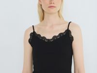 Топ в рубчик с декором из кружева, Черный