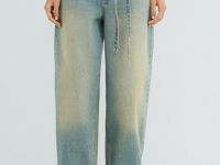 Джинсы Barrel с тонким поясом, Голубой