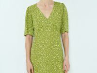 Мини-платье с принтом и рюшами, Зеленый