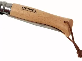 Складной Нож Opinel №8, сталь 12C27, рукоять бук, с кожаным темляком