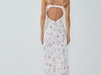Платье с принтом и открытой спиной, Белый