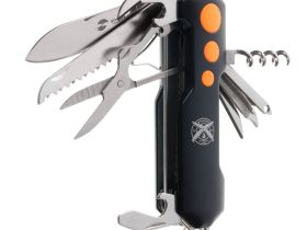 Нож перочинный Stinger 96 мм, 15 функций, черный/оранжевый, в блистере