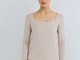 Лонгслив с квадратным вырезом, Бежевый