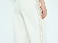 Широкие джинсы с вышивкой, Бежевый