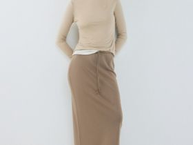 Прямая юбка с эффектом стирки, Бежевый