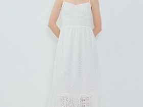 Сарафан из хлопка с вышивкой и воланом, Белый