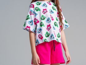 Комплект трикотажный для девочек: фуфайка (футболка), шорты