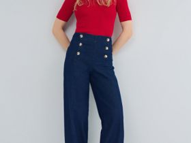 Ультраширокие джинсы с золотыми пуговицами, Синий