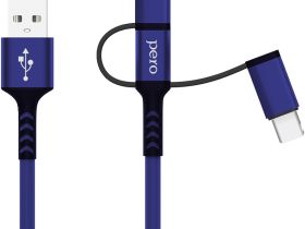 Кабель Pero DC-06 Universal USB / USB-C / Apple Lightning / microUSB 1 м Синий
