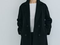 Длинное двубортное пальто из шерсти, Черный