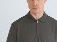 Поло из техноткани с воротником на молнии, Коричневый