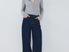 Свободные жатые джинсы с высокой посадкой, Синий