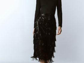 Прямая юбка с бахромой из пайеток, Черный