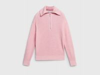 Джемпер с воротником-стойкой на молнии, Розовый