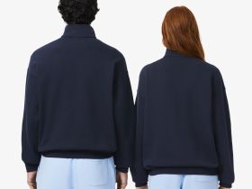 Хлопковый свитшот Lacoste унисекс свободного кроя из плотного флиса с застежкой-молнией на воротнике