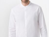 Рубашка из смесового льна с воротником мао, Белый