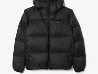 Мужской короткий влагоотталкивающий и ветроустойчивый пуховик Lacoste с капюшоном