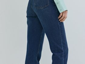 Прямые джинсы с высокой посадкой, Синий