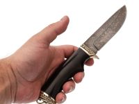 Шкуросъёмный нож Егерь, дамасская сталь, литье, гравировка, рукоять граб