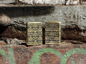 Зажигалка ZIPPO Armor® Cackling Cranium с покрытием Antique Brass, латунь/сталь, золотистая, матовая, 38x13x57 мм