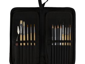 Пенал для кистей на короткой ручке "Сонет" 14х27 см, 15 отделений, полиэстер, черный