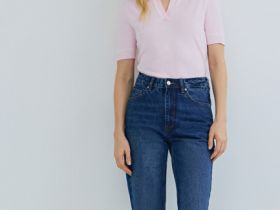 Прямые джинсы с высокой посадкой, Синий